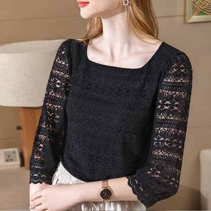 Retro Short Sleeve Lace Blouse