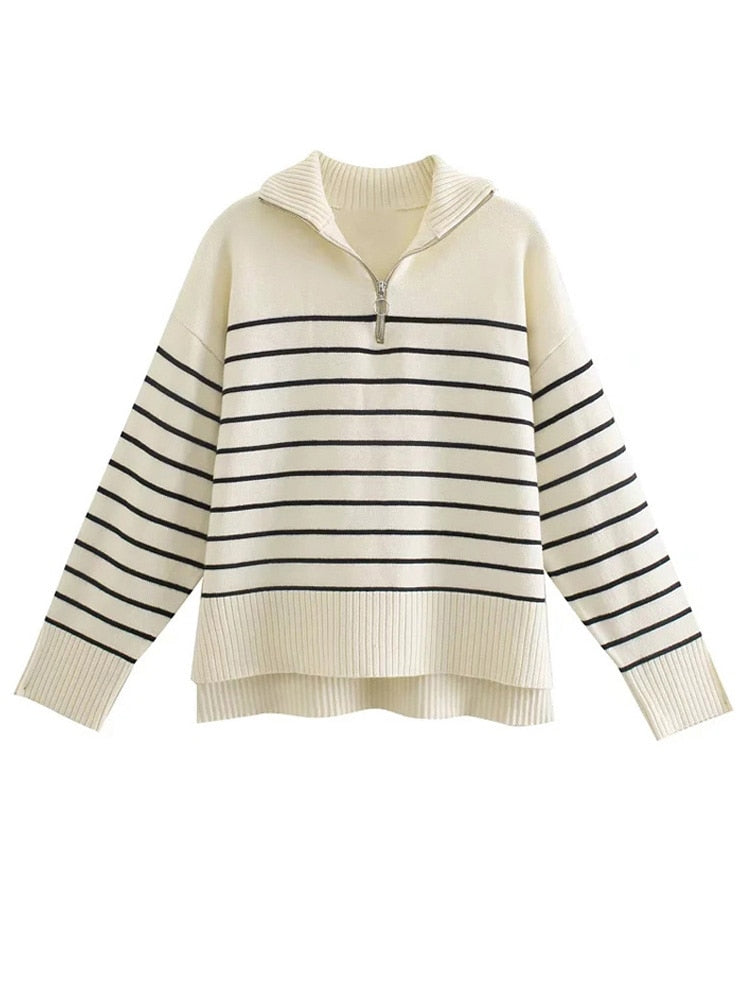 Women Fashion Loose Striped Sweaters