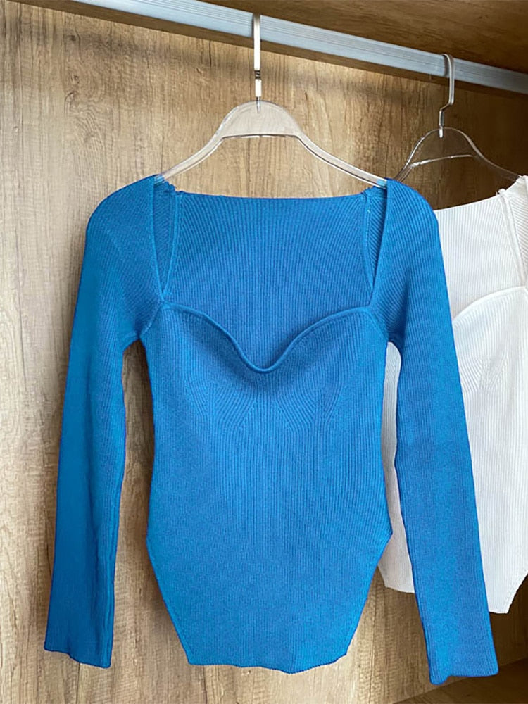 Square Collar Long Sleeve Woman Sweaters