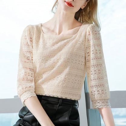 Retro Short Sleeve Lace Blouse