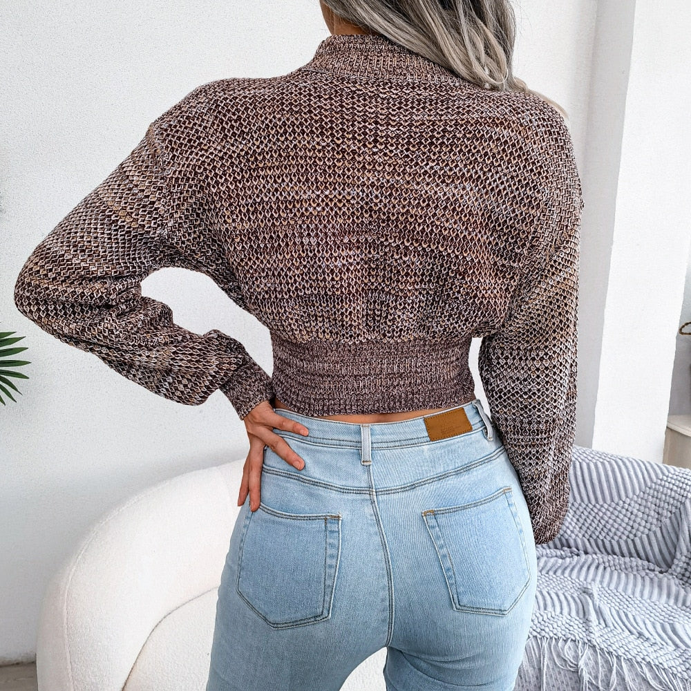 Colorful O Neck Crop Knit Sweater