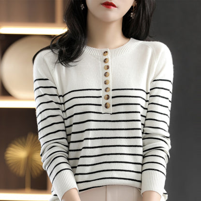 Round Neck Striped Knit Sweater