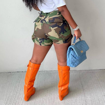 High Waist Skinny Camo Shorts