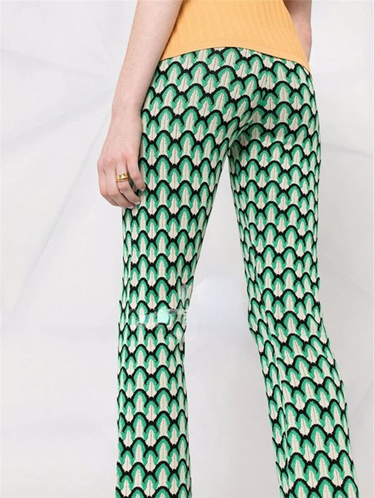 Geometric High Waist Knitted Pants