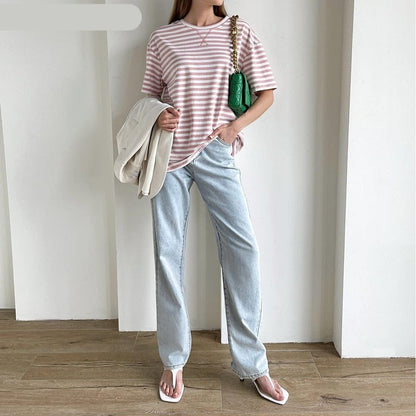 Short Sleeve Striped Women Casual Tops