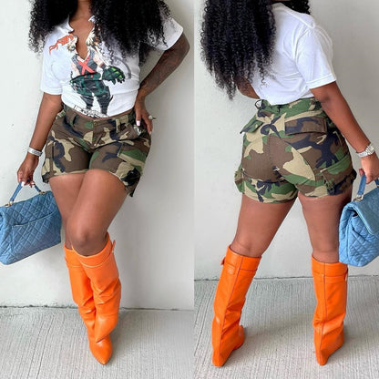 High Waist Skinny Camo Shorts