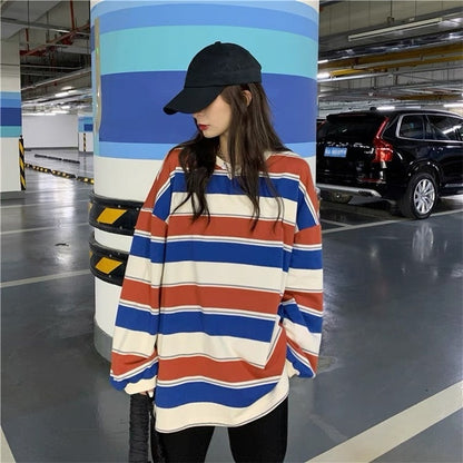 Fashion Striped Oversized Sweatshirt