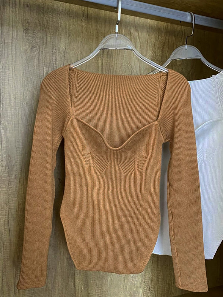 Square Collar Long Sleeve Woman Sweaters