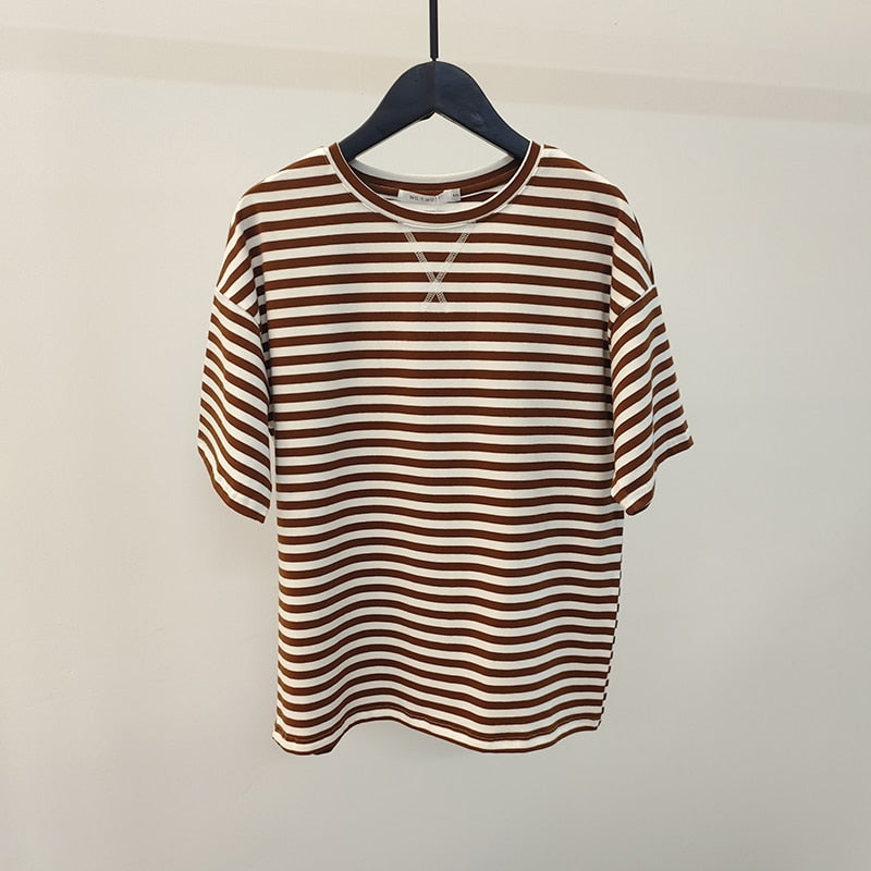 Short Sleeve Striped Women Casual Tops