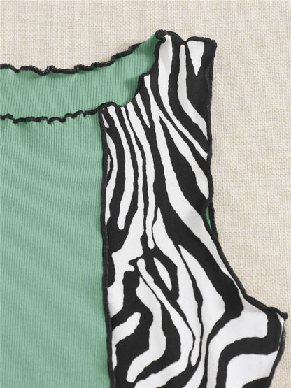 Zebra Stripe Graphic Ruched Crop Vest