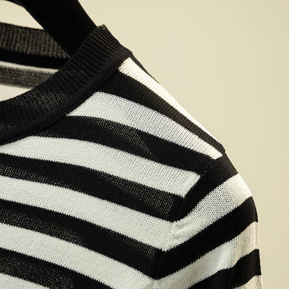 Embroidery Striped Knitted T Shirt