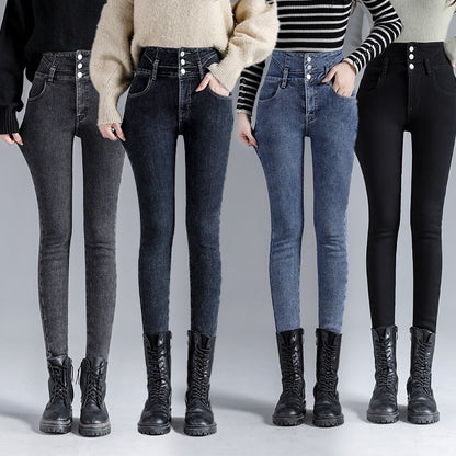 Thick Velvet Women High Waist Skinny Jeans