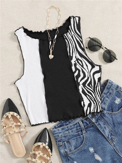 Zebra Stripe Graphic Ruched Crop Vest