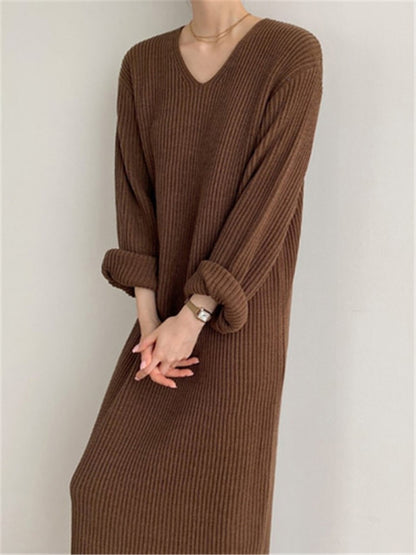 Long Sleeve Knitted Loose Maxi Dresses