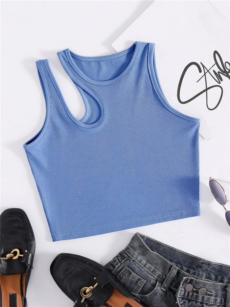 Sexy Women Summer Solid Sleeveless Crop Tops