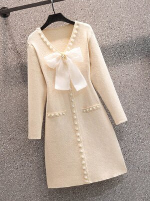 Vintage Knitted Pearl Bow Dress