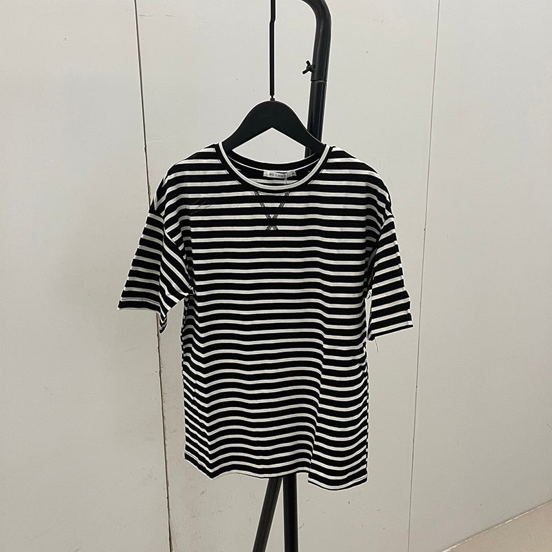 Short Sleeve Striped Women Casual Tops