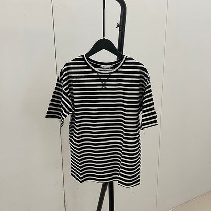 Short Sleeve Striped Women Casual Tops