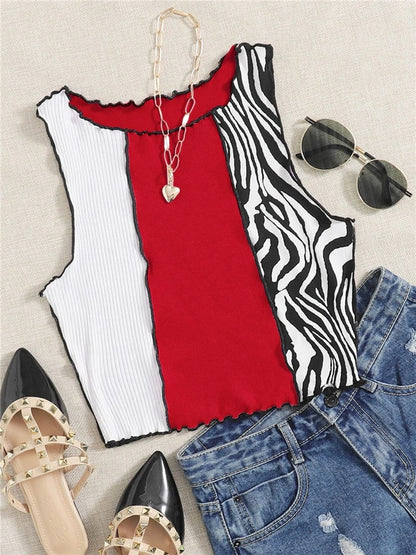 Zebra Stripe Graphic Ruched Crop Vest