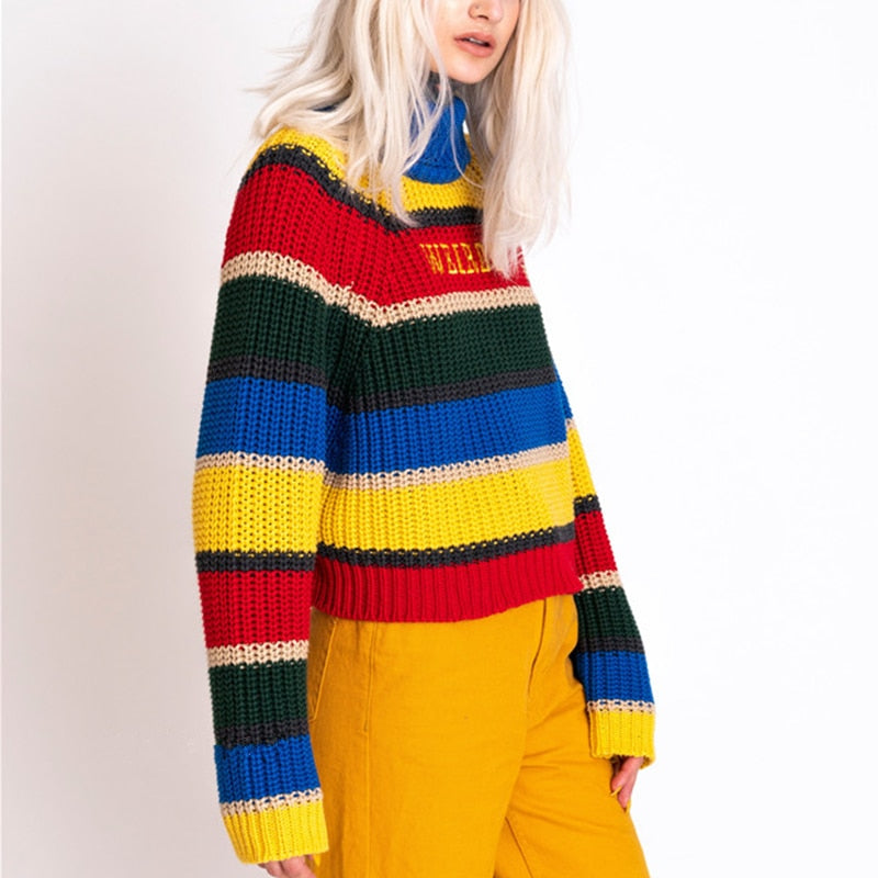 Embroidery Turtleneck Knitted Sweater