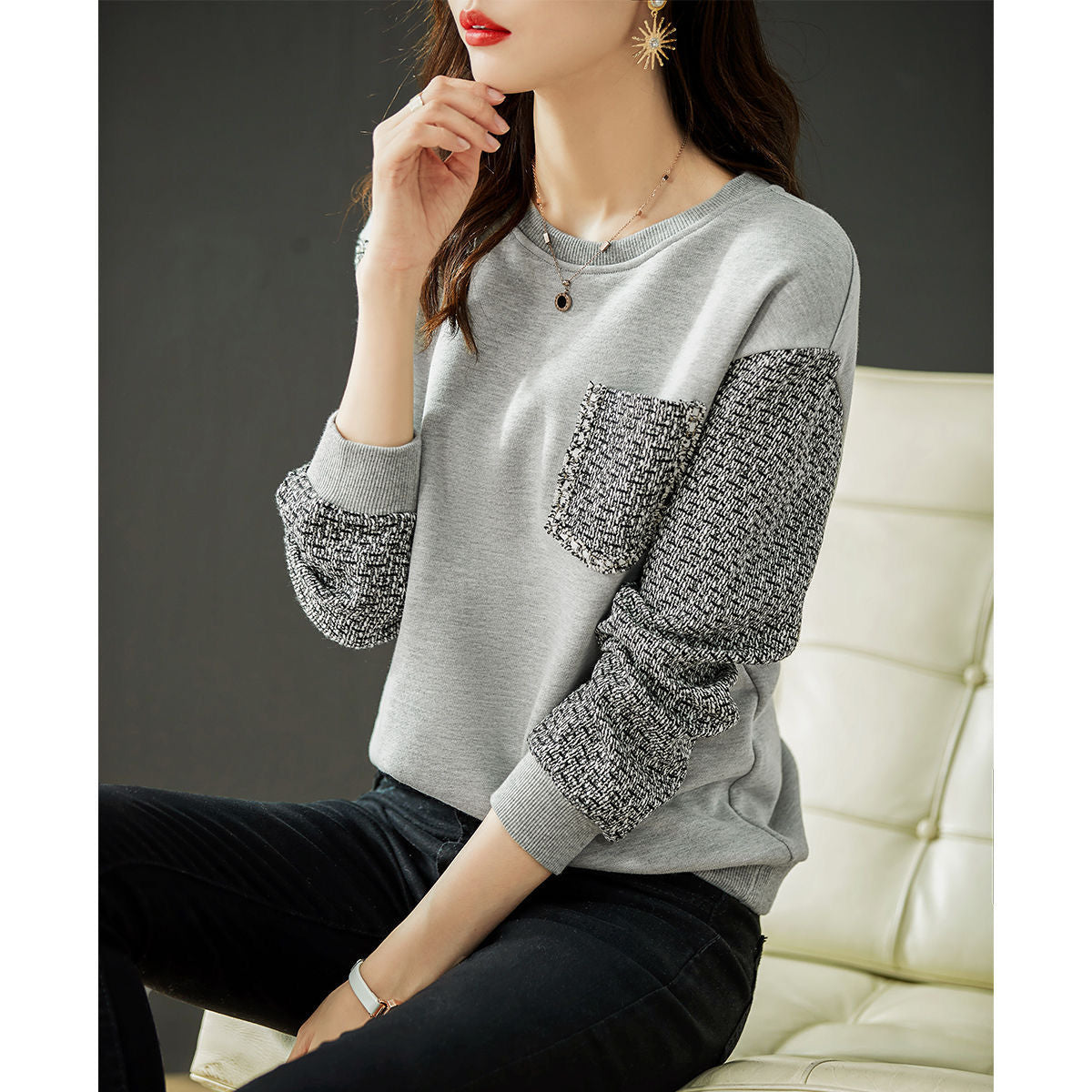 Fashion Patchwork O-neck Sweatshirt