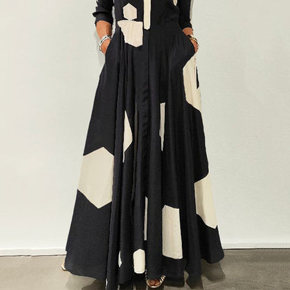 Long Sleeve Geometric Print Maxi Dress