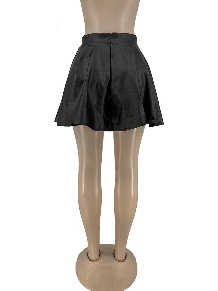 Solid PU Leather Mini Skirt