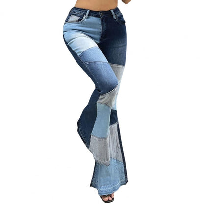 Color Patchwork Wide Leg Denim Pants