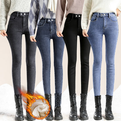 Thick Velvet Women High Waist Skinny Jeans