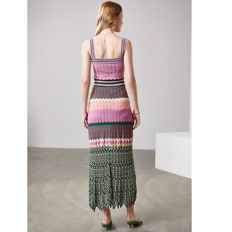 Patchwork Pleated Midi Dress