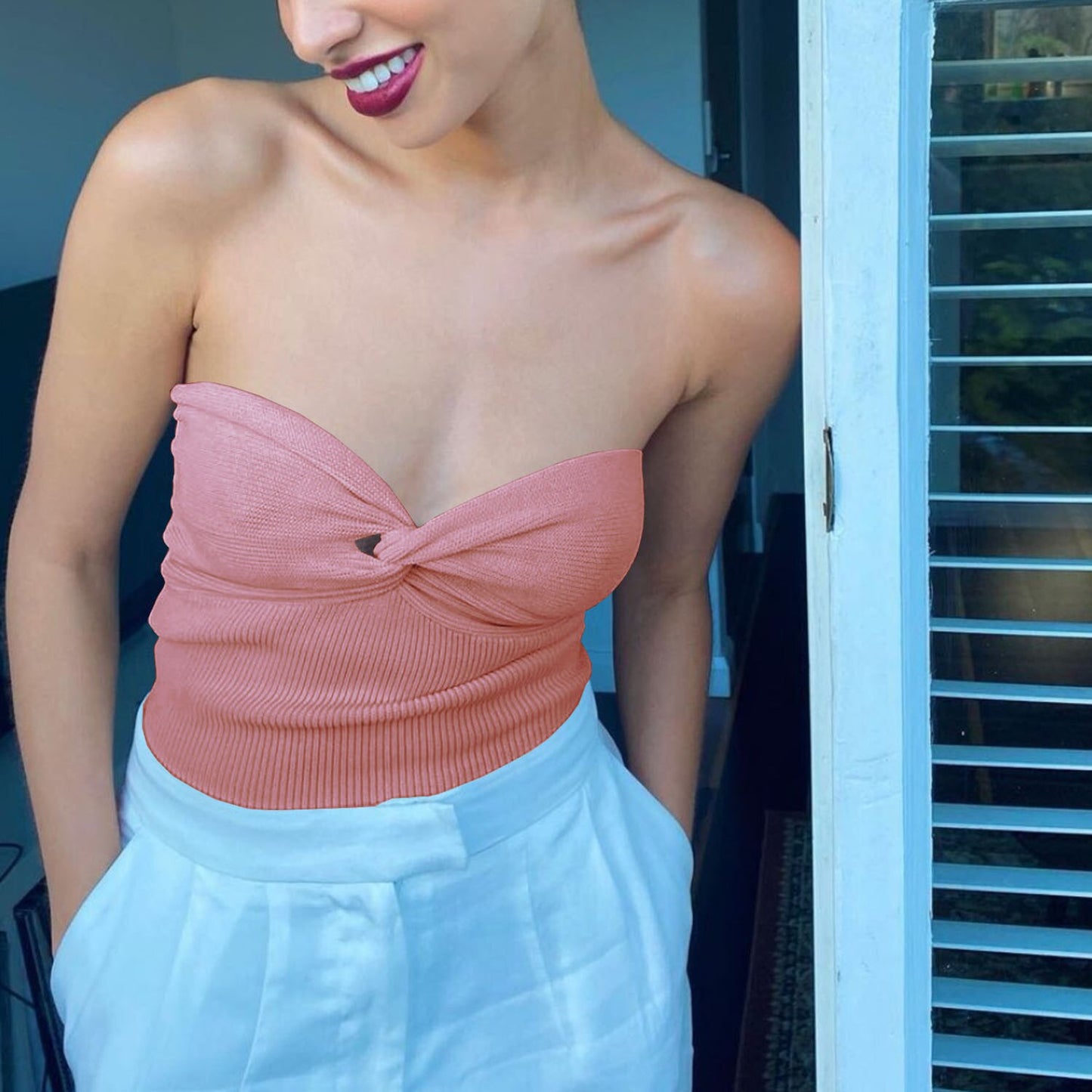 Emily in Paris Outfit Twist Knot Tube Tops