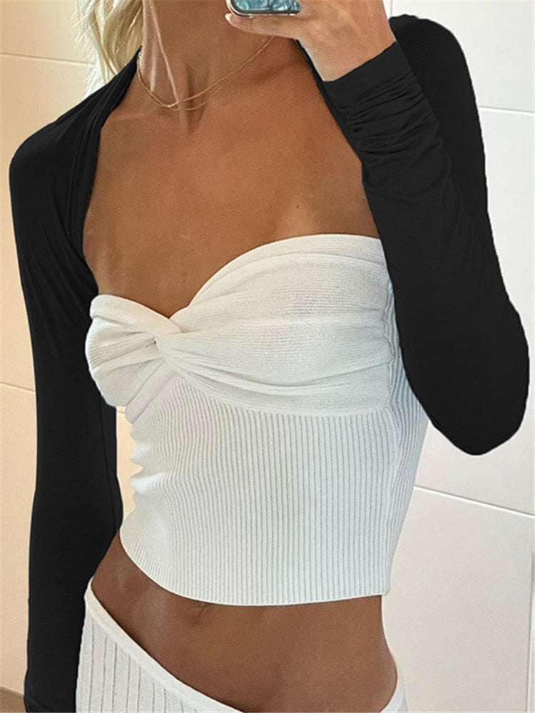 Tossy Knit Tube Women Strapless Corset Tops