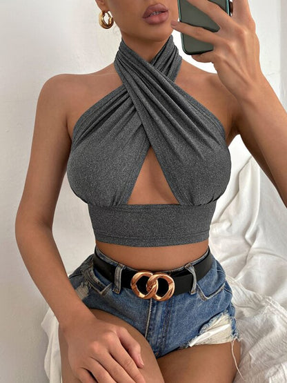 Emily in Paris Outfit Halter Neck Hollow Crop Top