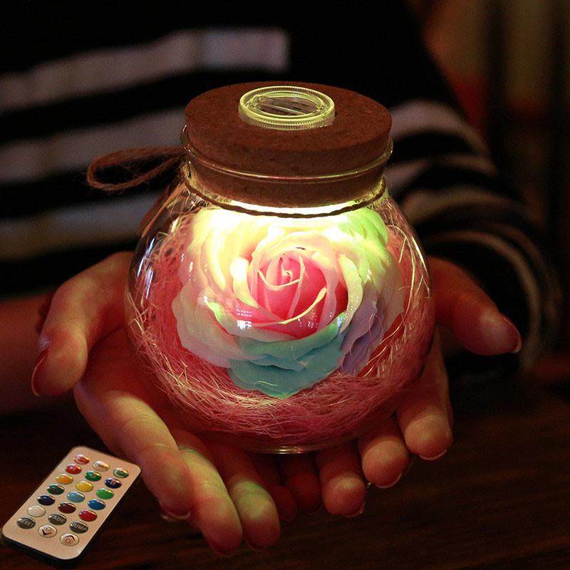 RoseGlow - Lampe Bouteille à LED avec Rose